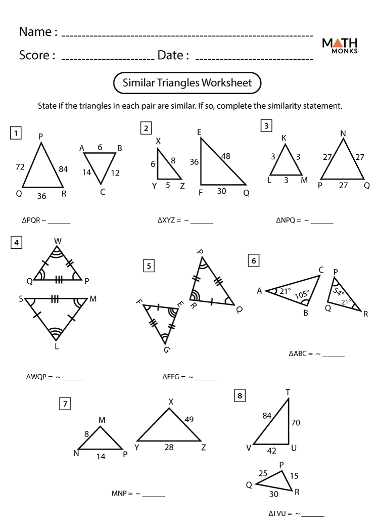 Similar Triangles Worksheets Math Monks Similar Triangles Worksheets Math Monks