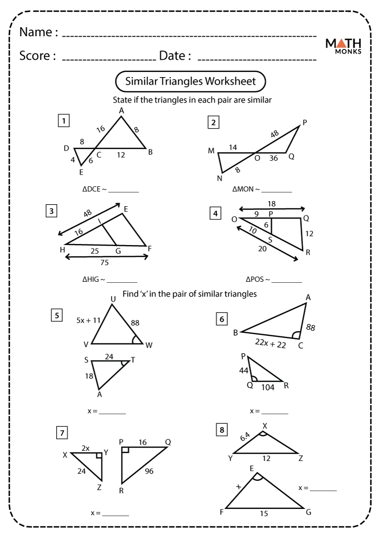 Similar Triangles Worksheets Math Monks Similar Triangles Worksheets Math Monks
