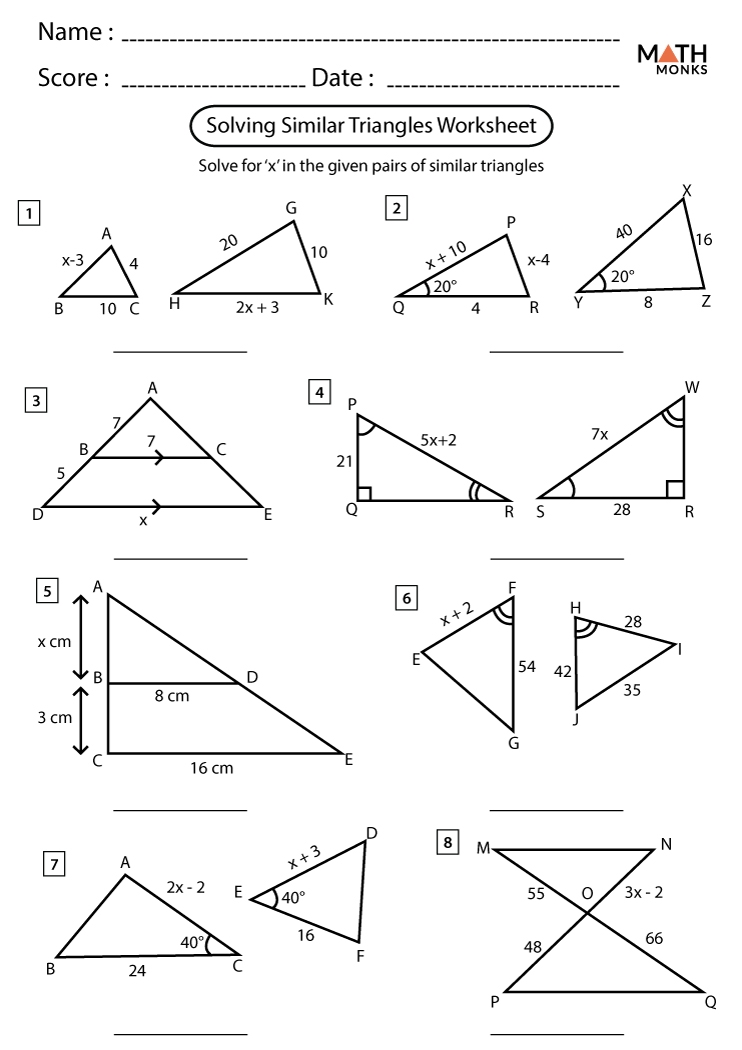Similar Triangles Worksheets Math Monks Similar Triangles Worksheets Math Monks