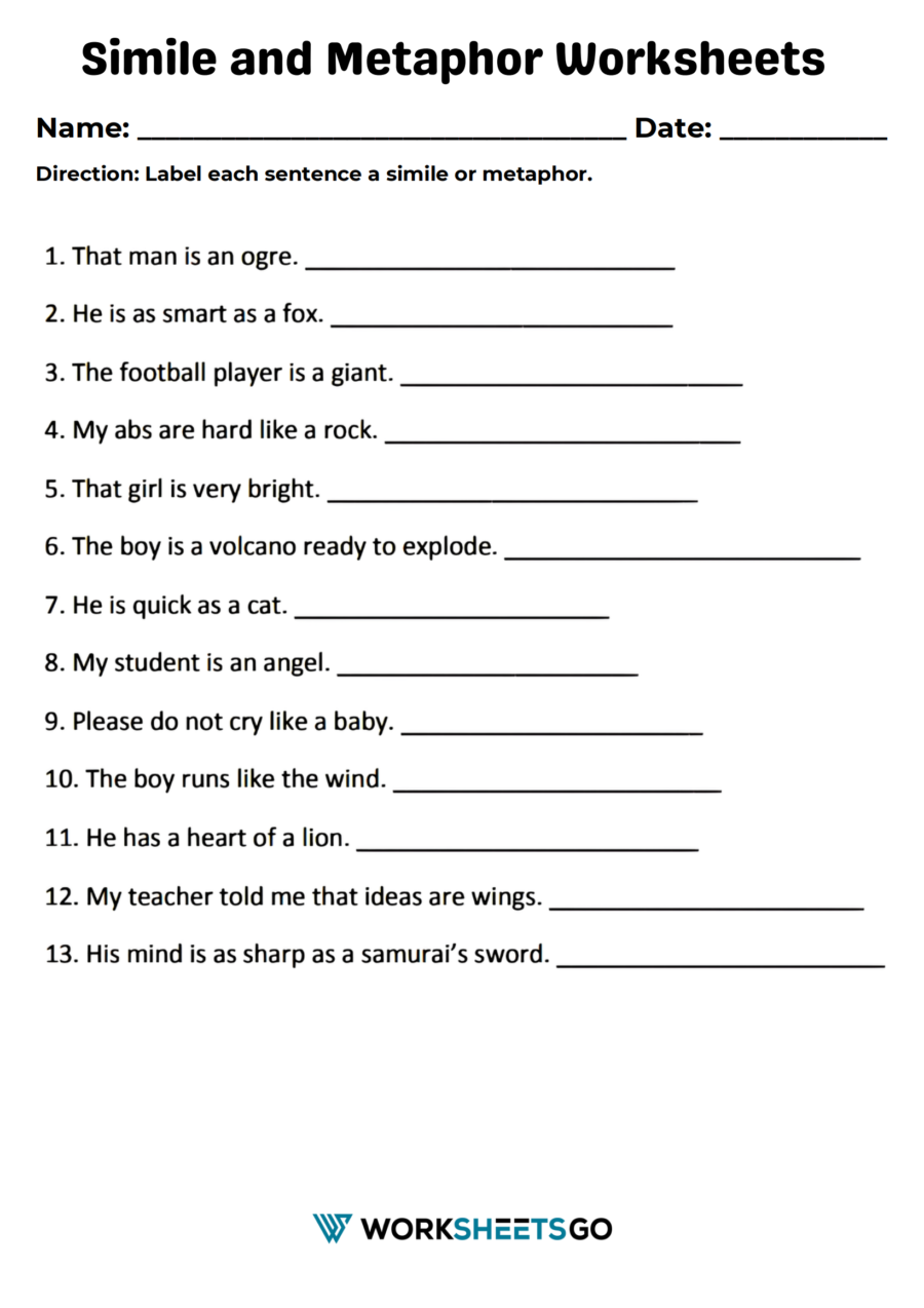 Simile And Metaphor Worksheets