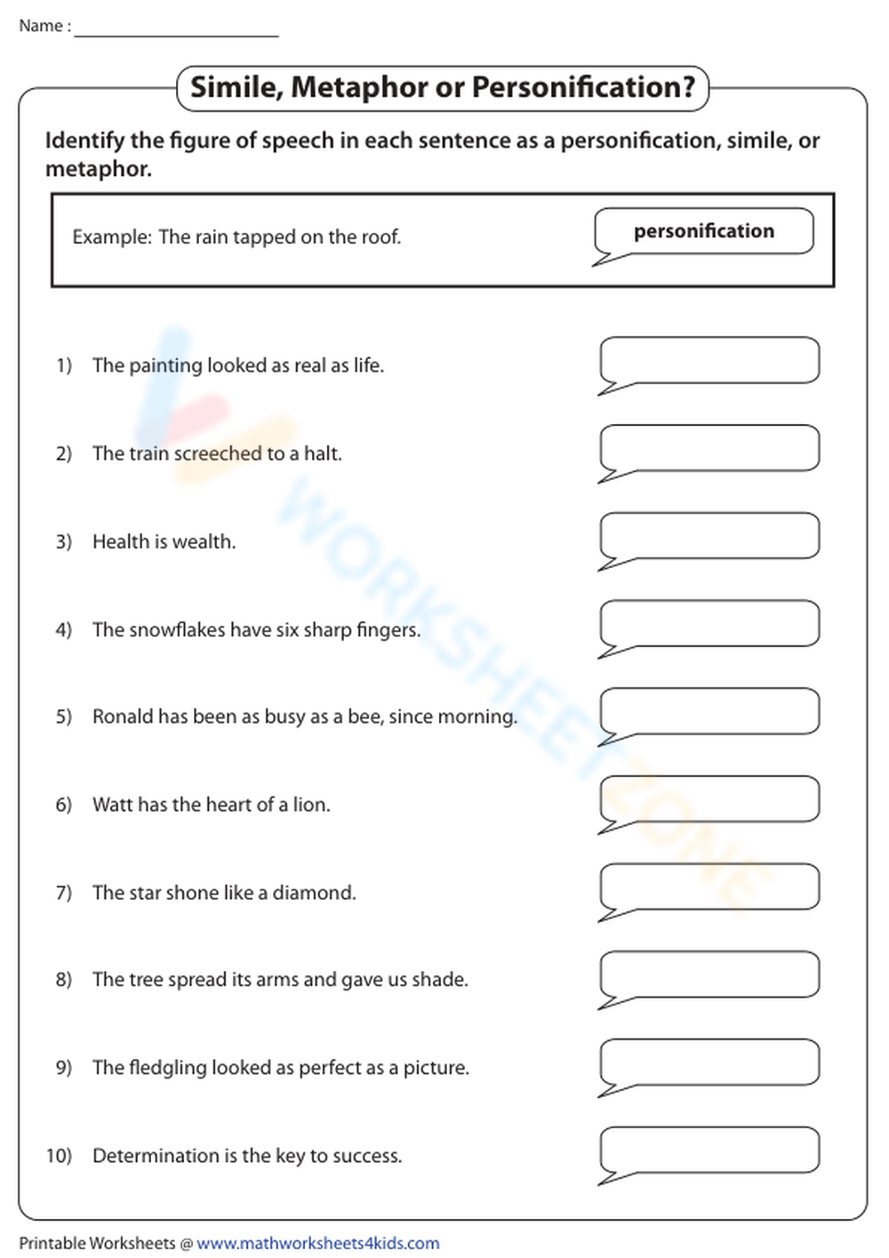 similes and metaphors worksheets