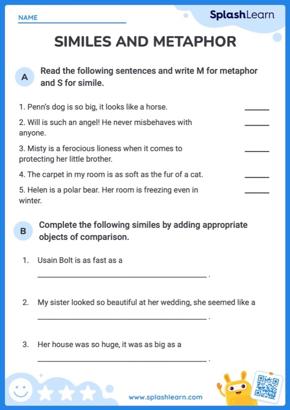 Similes And Metaphors Worksheets Engaging Exercises For Figurative 