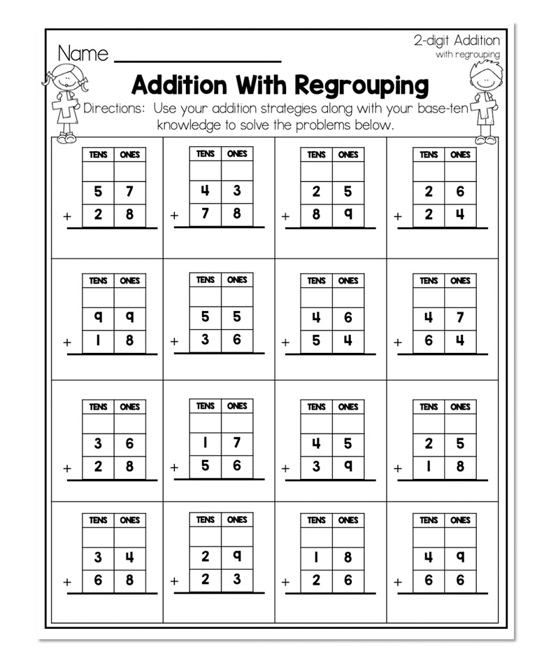 Simple Addition With Regrouping Worksheet Download Print Now 