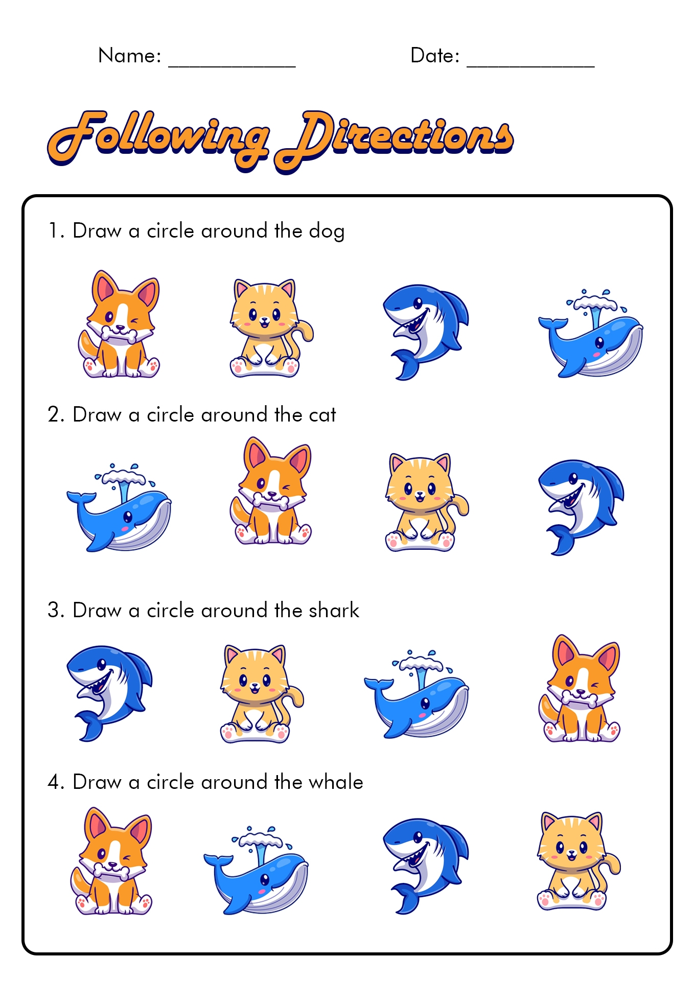 Simple Following Directions Sheet