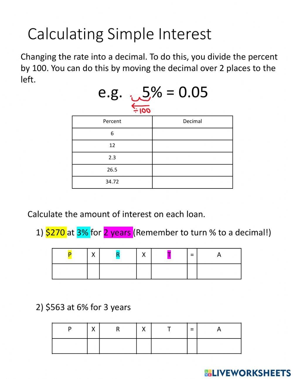 Simple Interest Online Exercise Live Worksheets Worksheets Library Simple Interest Online Exercise Live Worksheets Worksheets Library