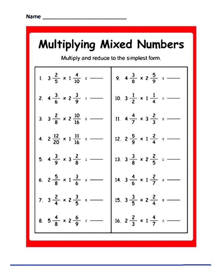 Simple Mixed Number Multiplication Worksheet Download Print Now 