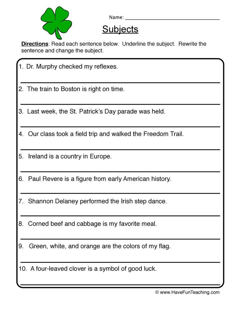 Simple Subject And Predicate Worksheet