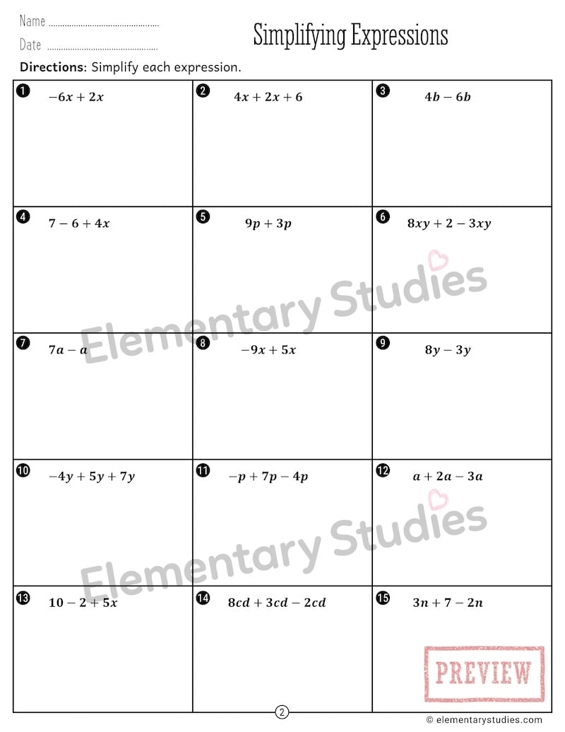 Simplify Expressions Worksheet Simplifying Algebraic Expression Simplify Expressions Worksheet Simplifying Algebraic Expression