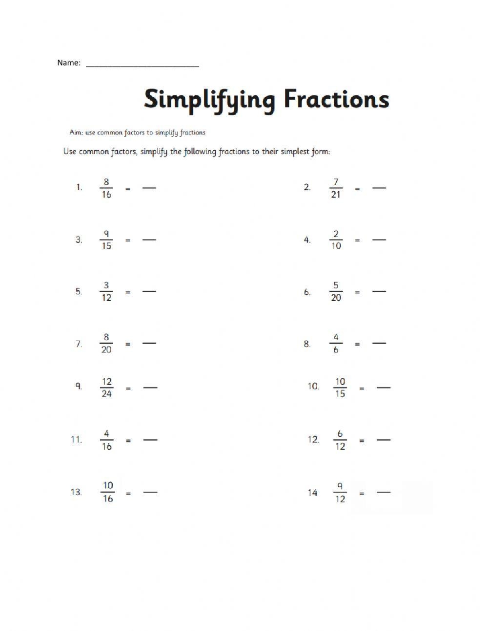 Simplify Fractions hard 7 Worksheet Worksheets Library