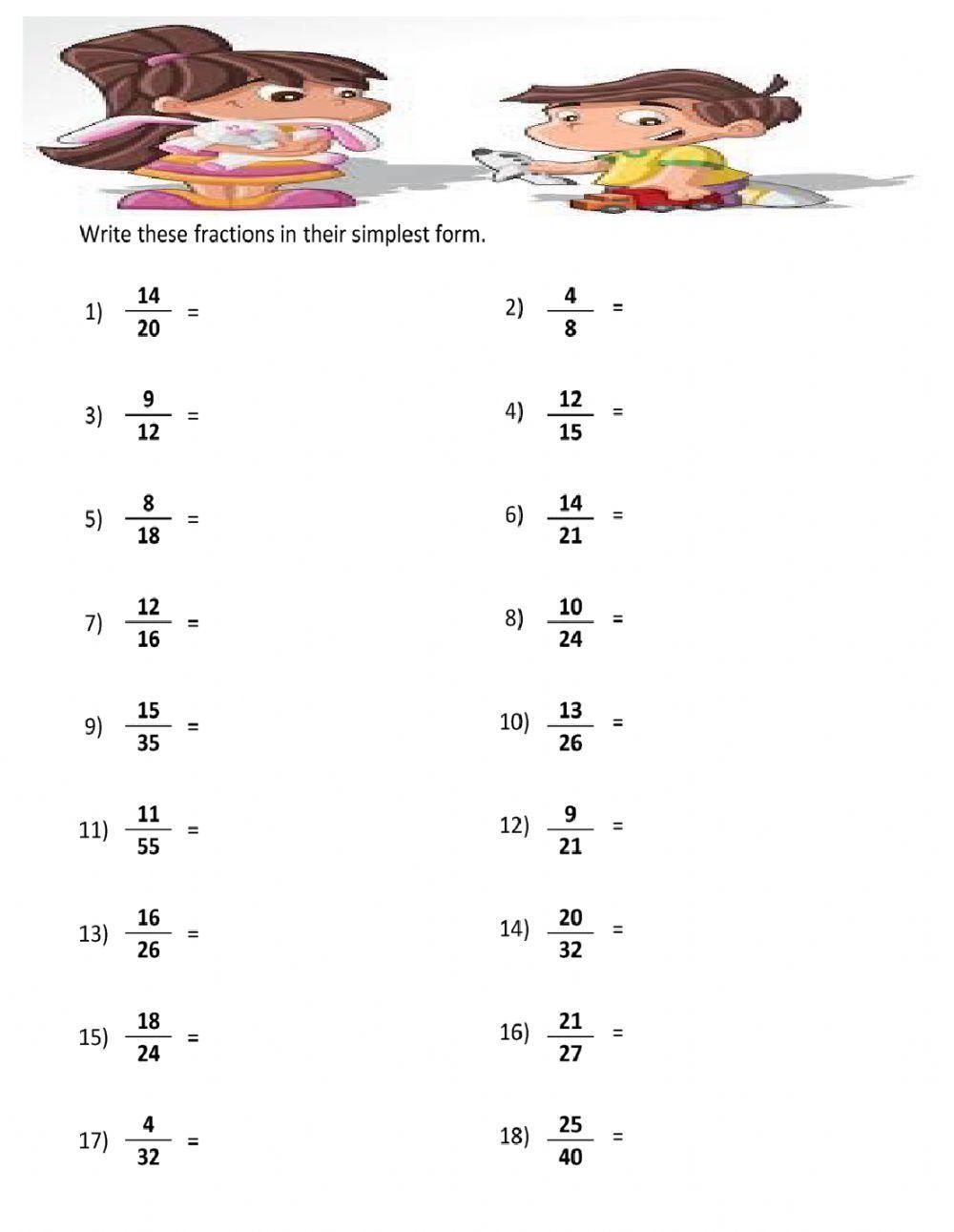 Simplifying Fractions Exercise Worksheets Library
