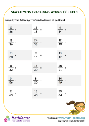 Simplifying Fractions Worksheet No 1 Worksheets Math Center 