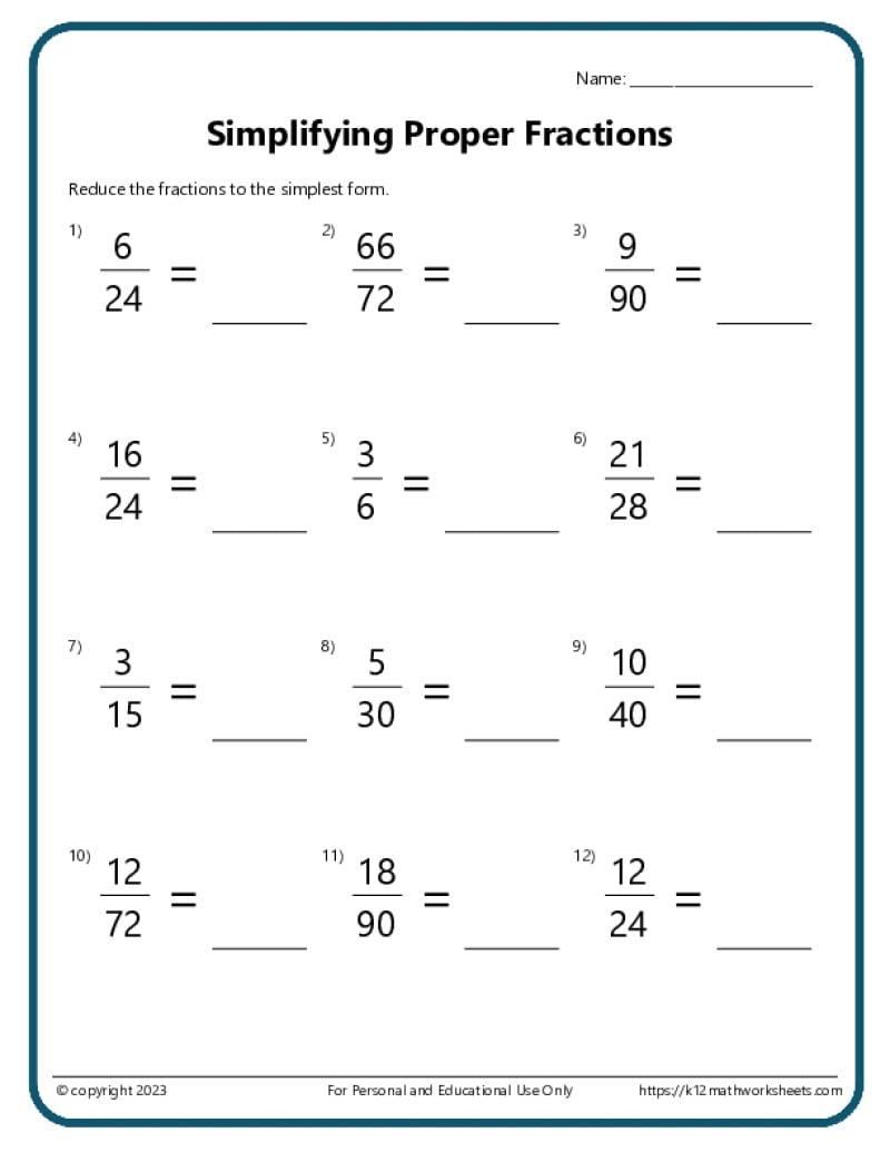 Simplifying Fractions Worksheets K12mathworksheets