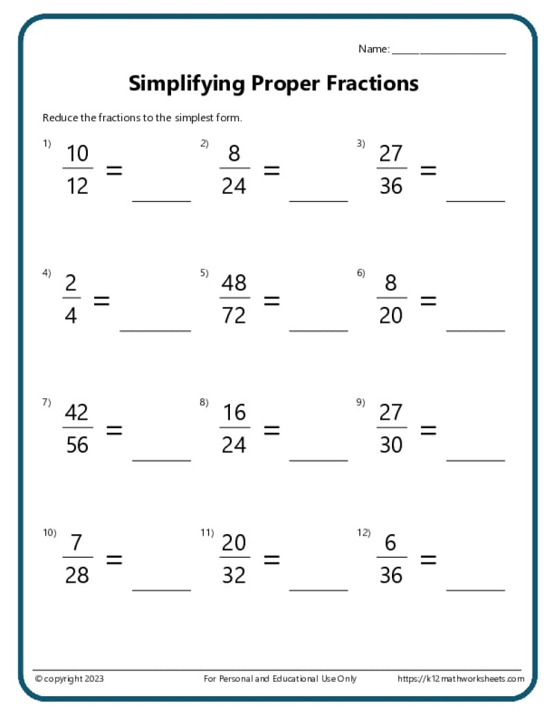 Simplifying Fractions Worksheets K12mathworksheets