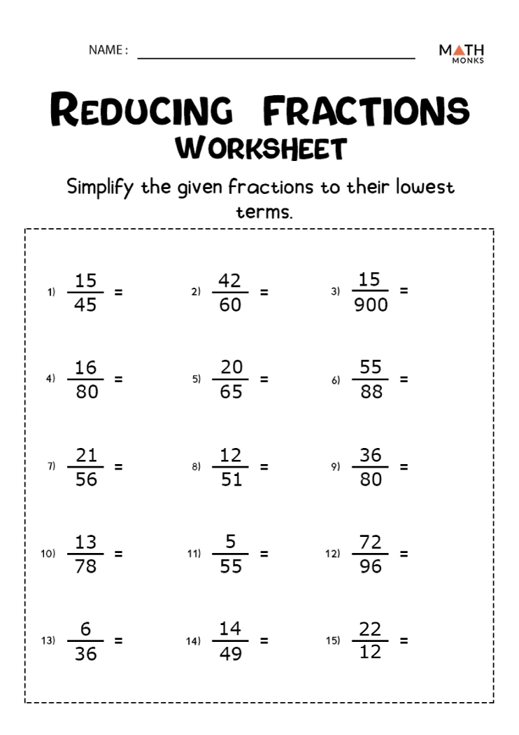 Simplifying Fractions Worksheets Math Monks