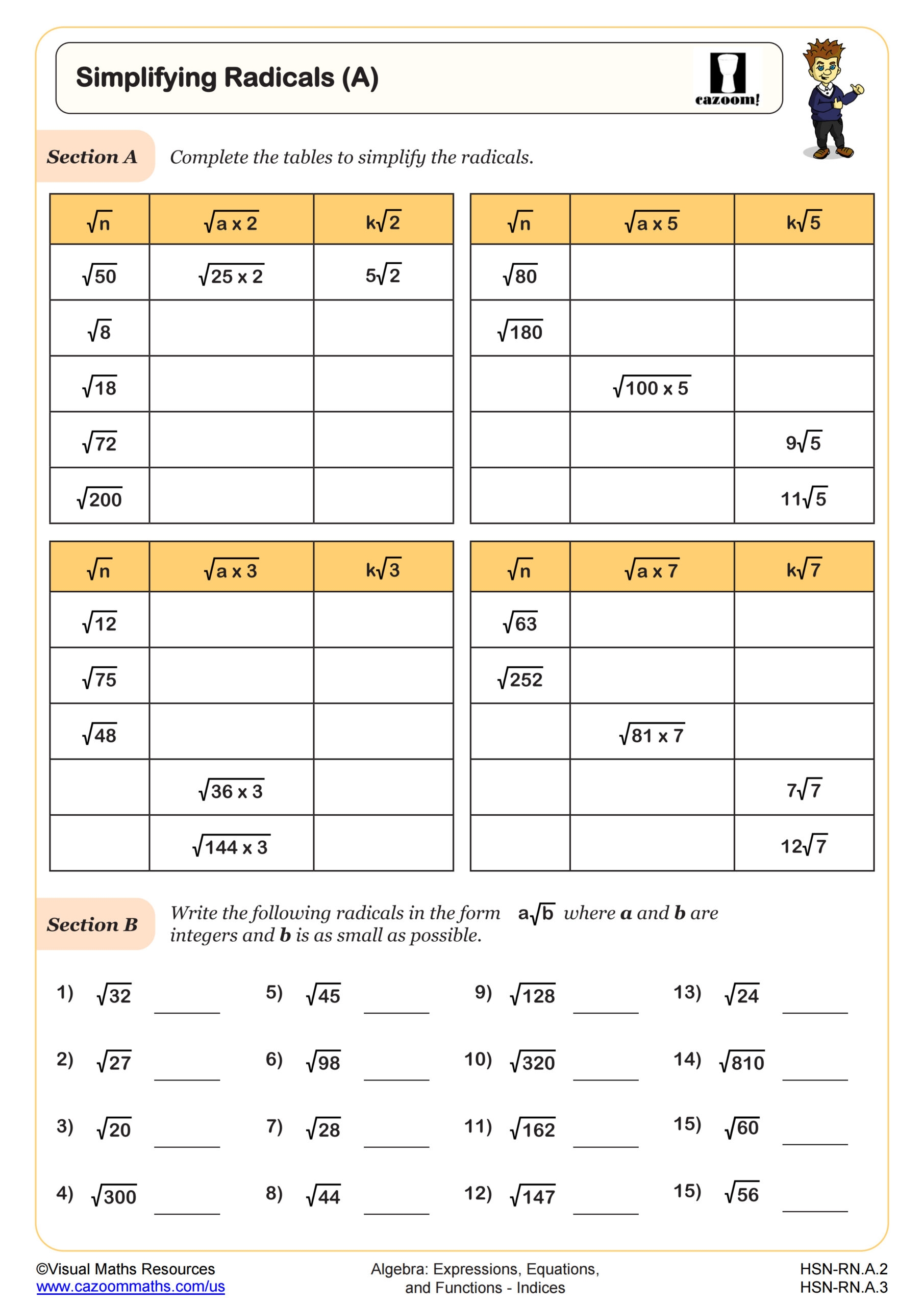 Simplifying Radicals A Worksheet PDF Printable Algebra Worksheet Simplifying Radicals A Worksheet PDF Printable Algebra Worksheet