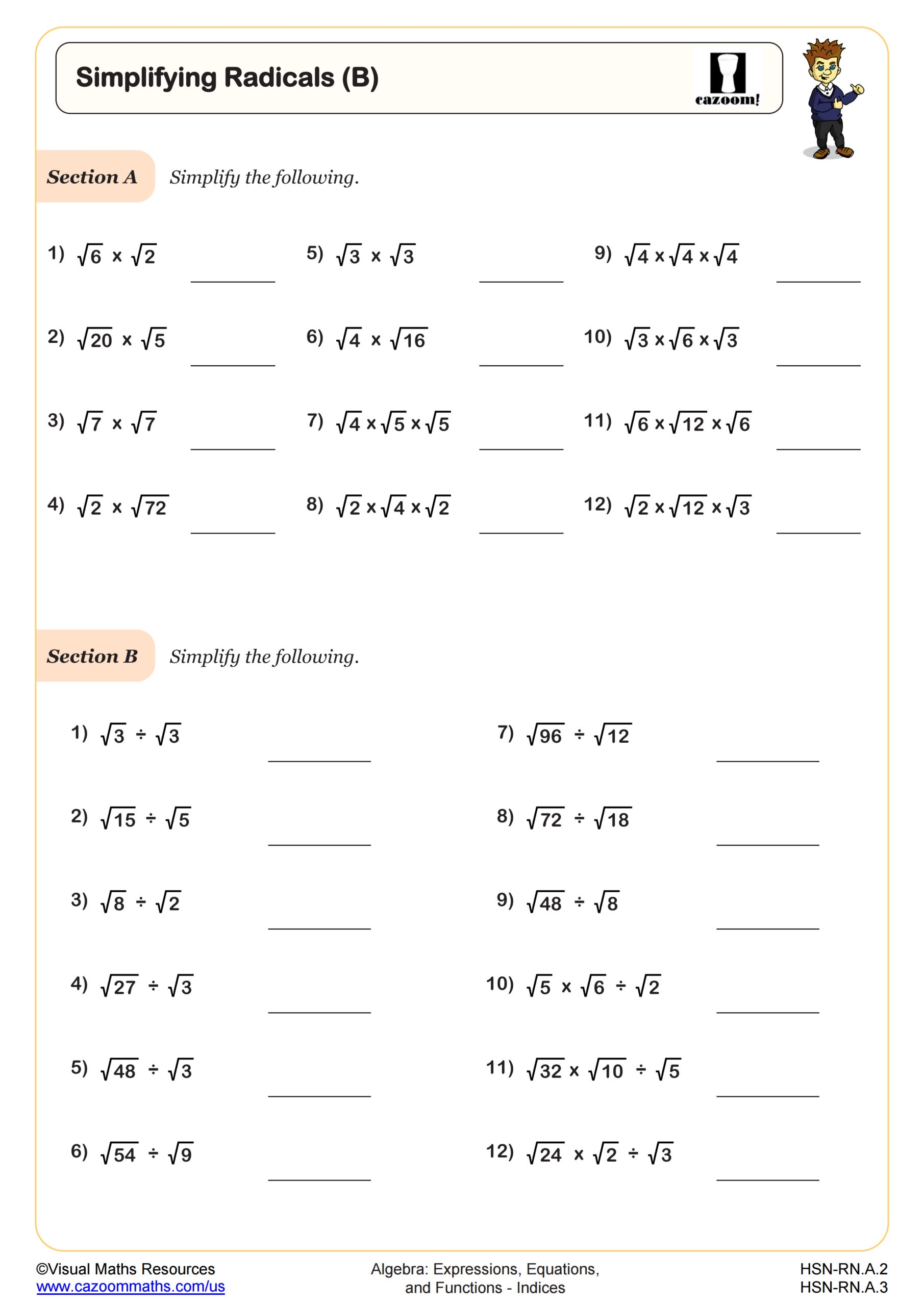 Simplifying Radicals B Worksheet Fun And Engaging Algebra I Simplifying Radicals B Worksheet Fun And Engaging Algebra I