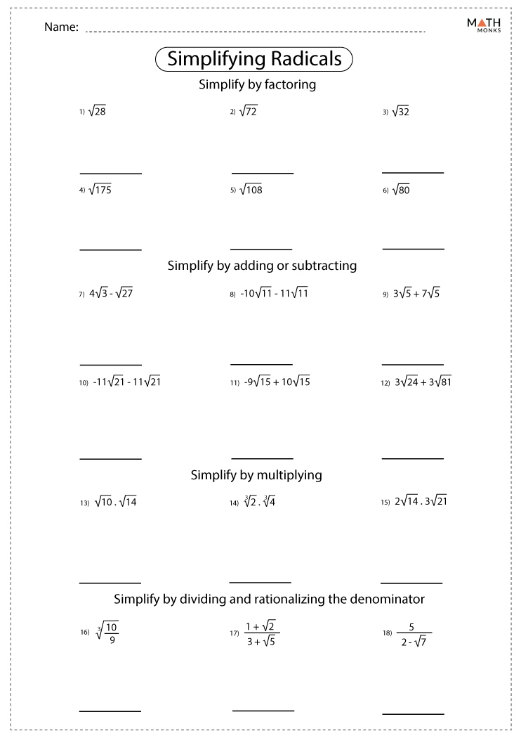 Simplifying Radicals Worksheets Math Monks Worksheets Library
