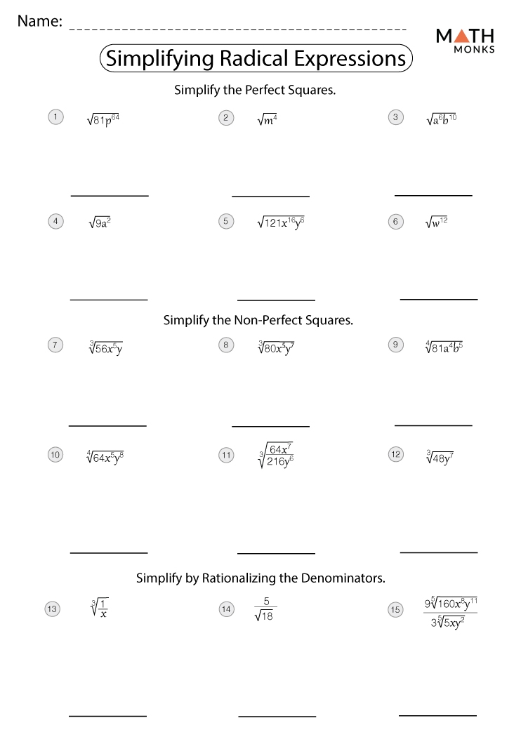 Simplifying Radicals Worksheets Math Monks Simplifying Radicals Worksheets Math Monks