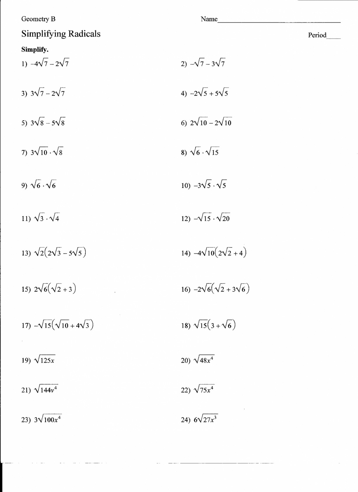 Simplifying Radicals Worksheets Planner Hexagon