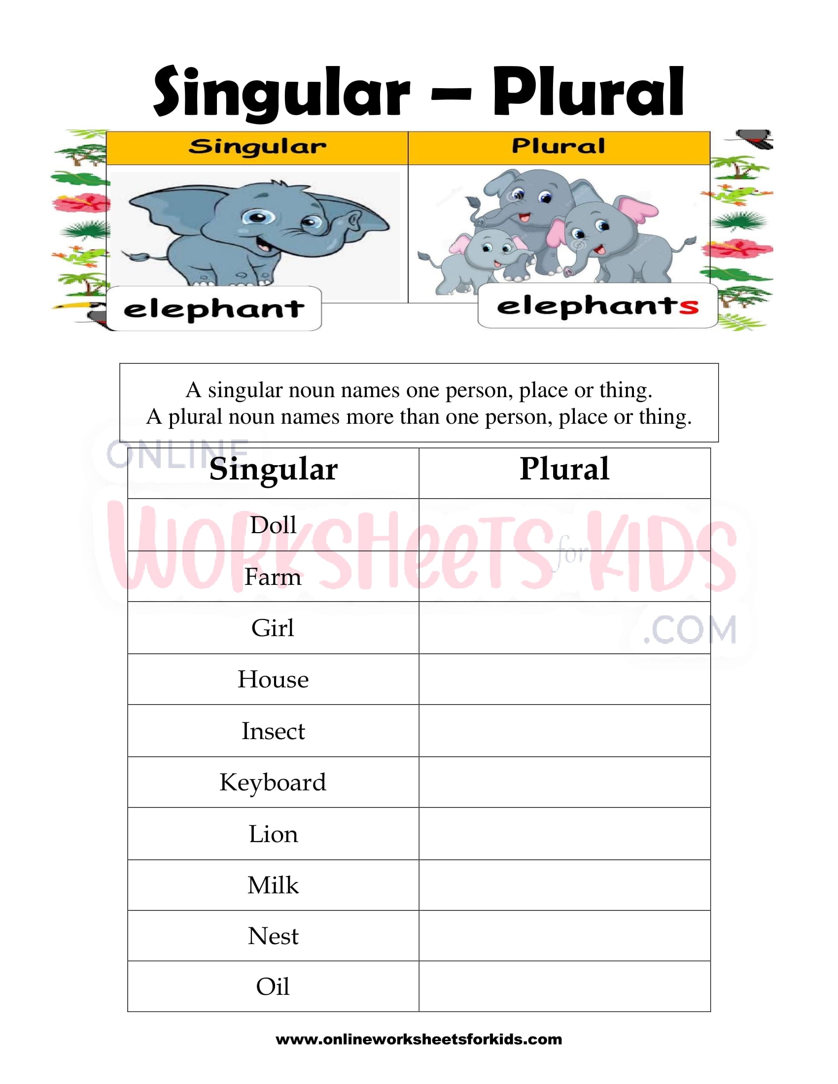 Singular And Plural Nouns Worksheet 6 Worksheets Library Singular And Plural Nouns Worksheet 6 Worksheets Library