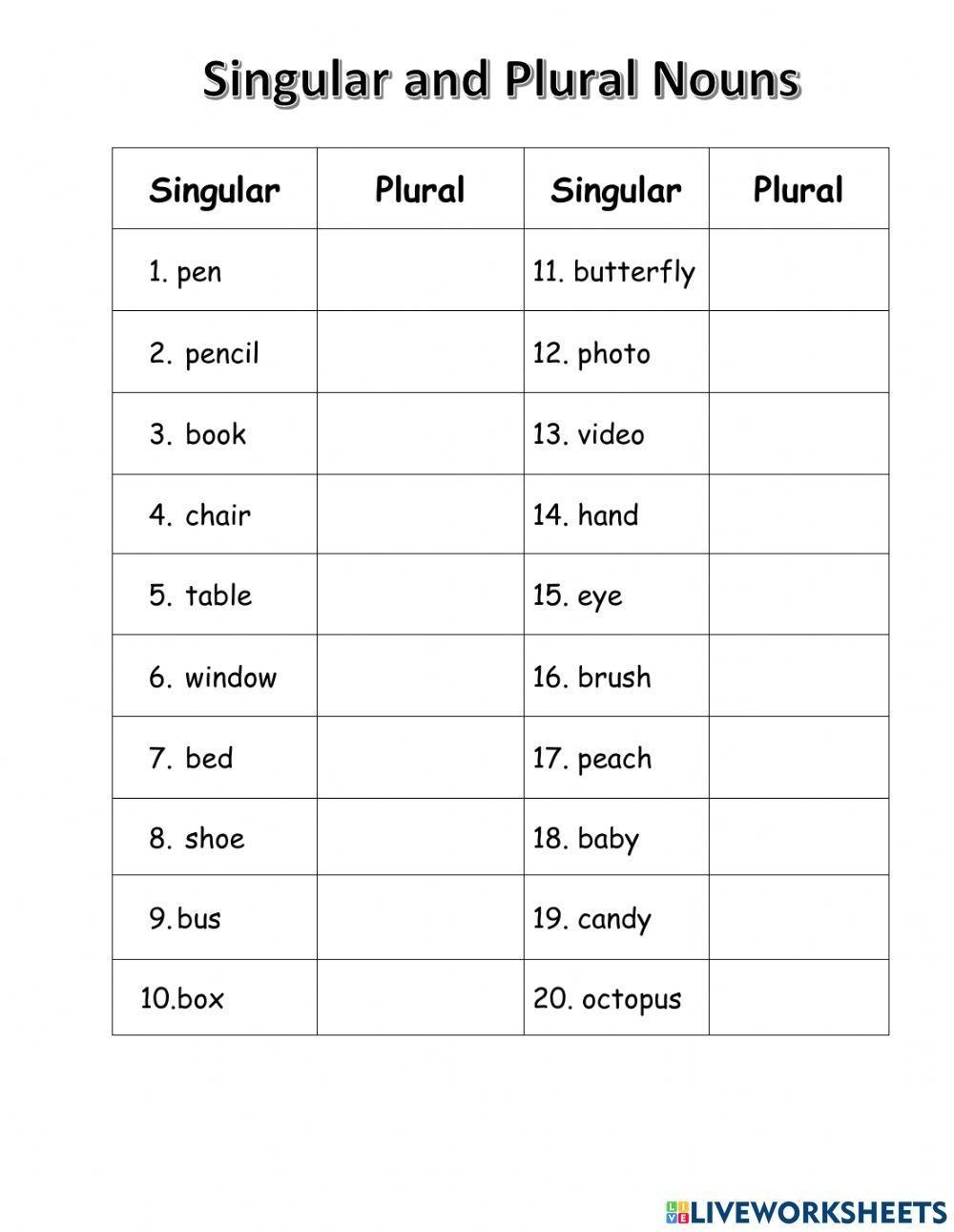 plural nouns worksheet plural nouns worksheet
