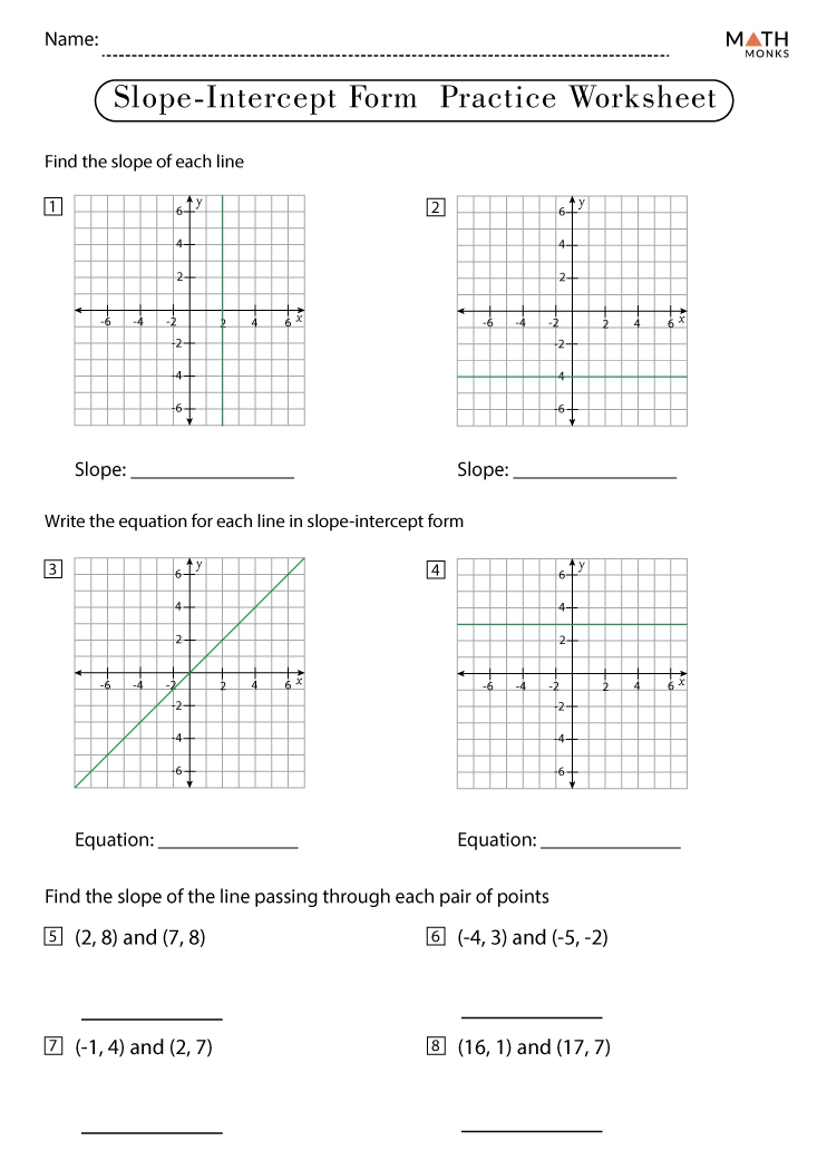 Slope Intercept Form Worksheets With Answer Key