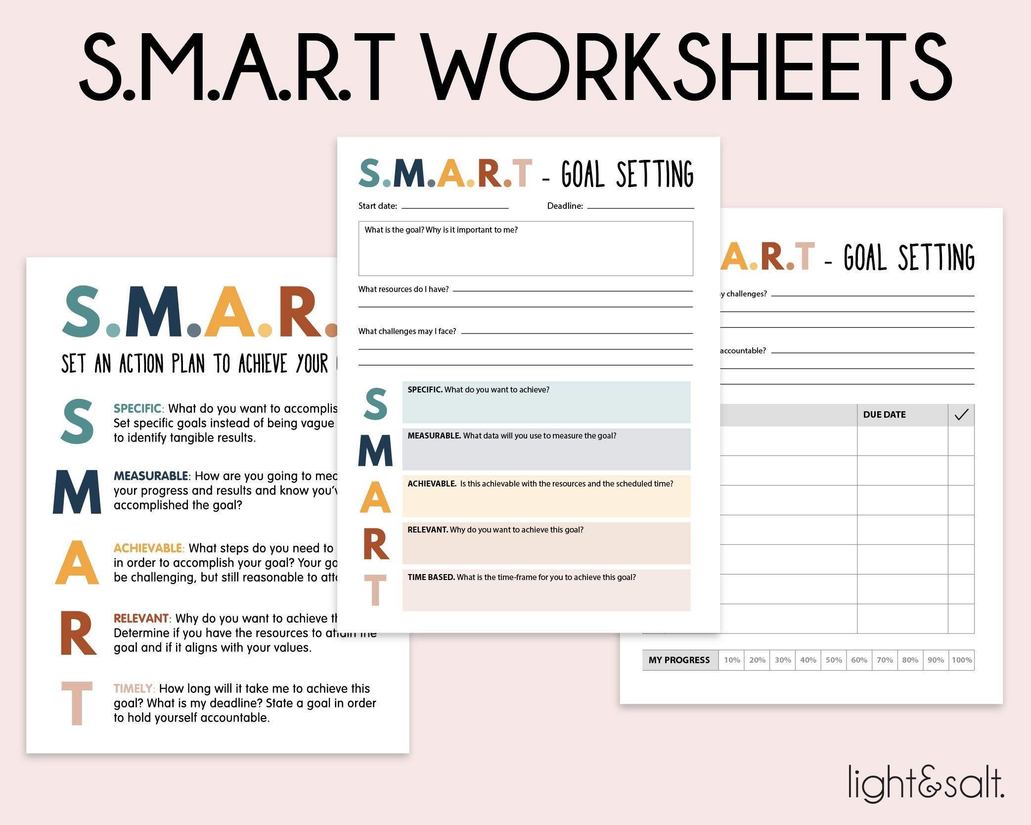 SMART Goals Template Worksheets LightandSaltDesign Worksheets Library