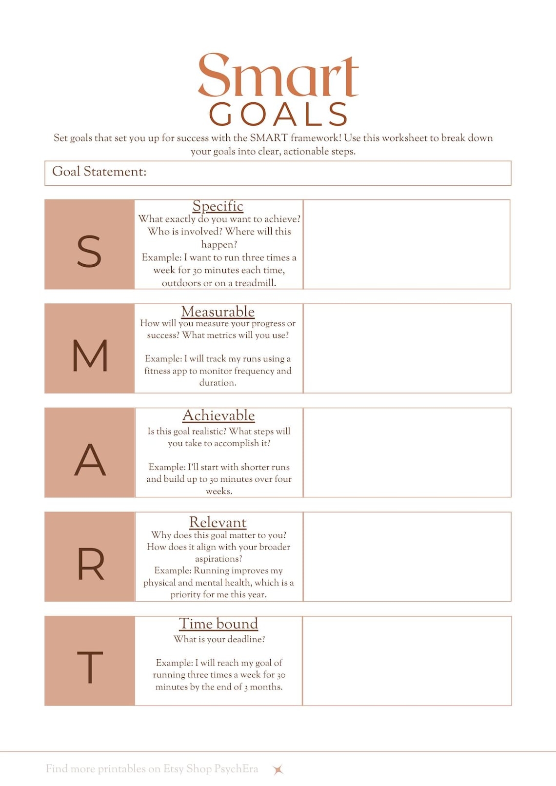 SMART Goals Worksheet Printable Goal setting Template Personal 