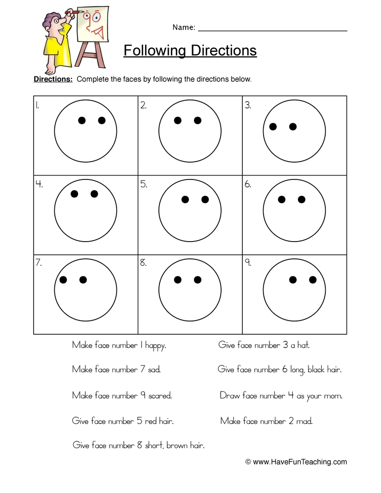 follow directions worksheet