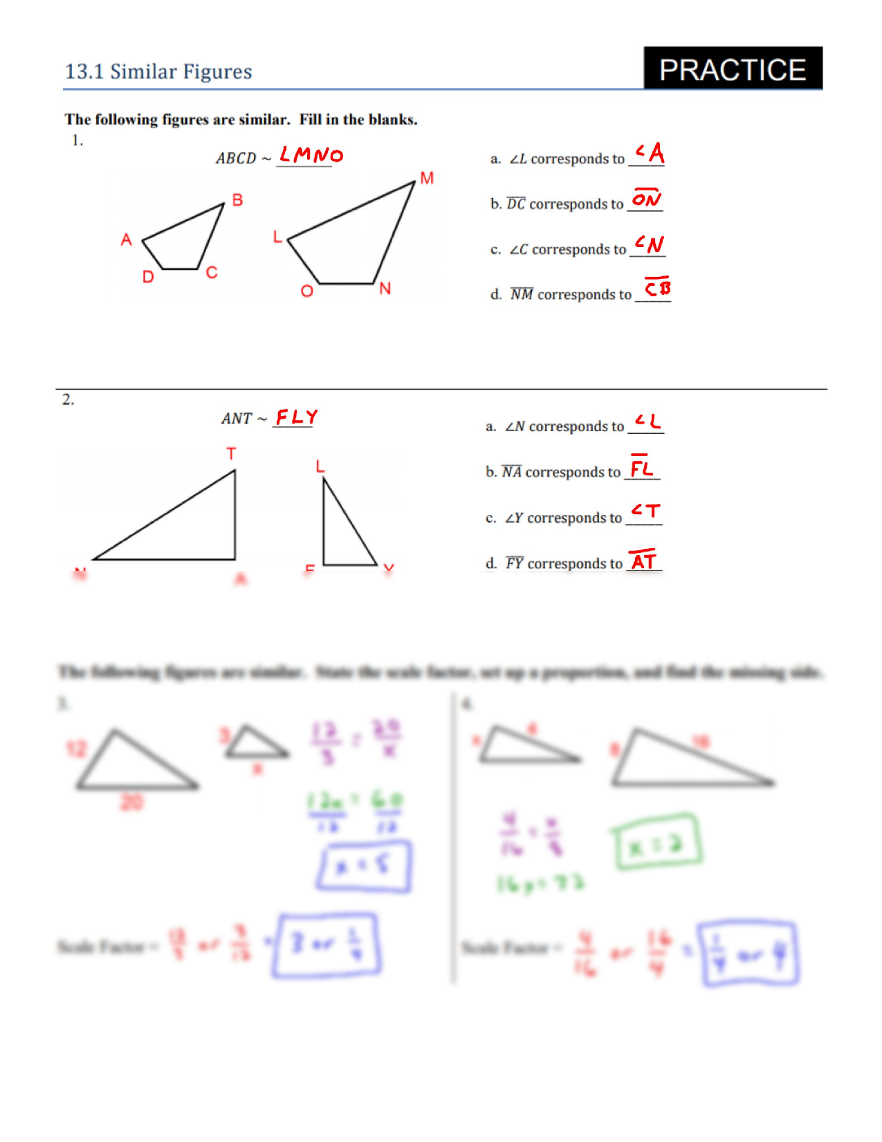 SOLUTION 13 1 Similar Figures Practice Solutions Studypool 