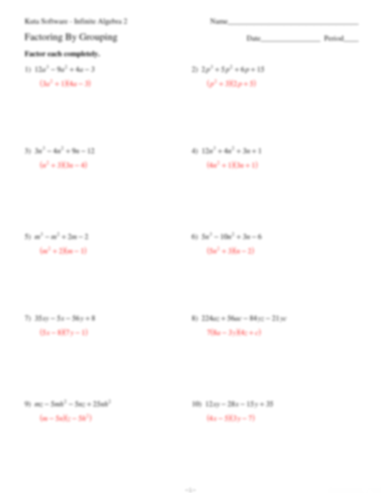 SOLUTION Factoring By Grouping Studypool Worksheets Library