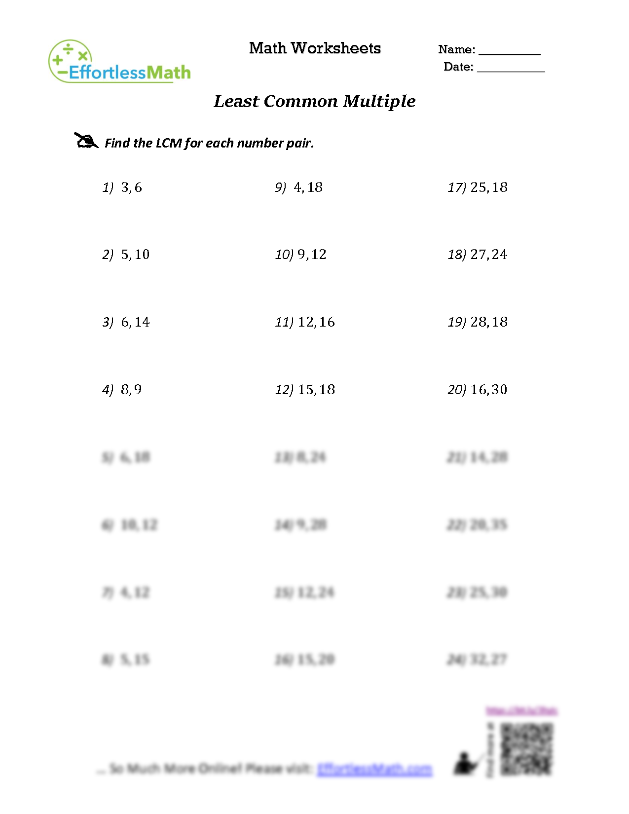 SOLUTION Least Common Multiple Worksheet Studypool Worksheets Library