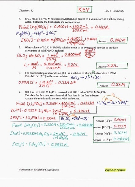 Solutions Chemistry Worksheet With Answers