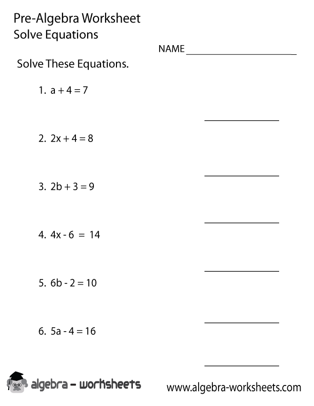 Solve Equations Pre Algebra Worksheet Printable Solve Equations Pre Algebra Worksheet Printable