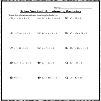 Solve Quadratic Equation By Factoring Worksheets printable Solve Quadratic Equation By Factoring Worksheets printable