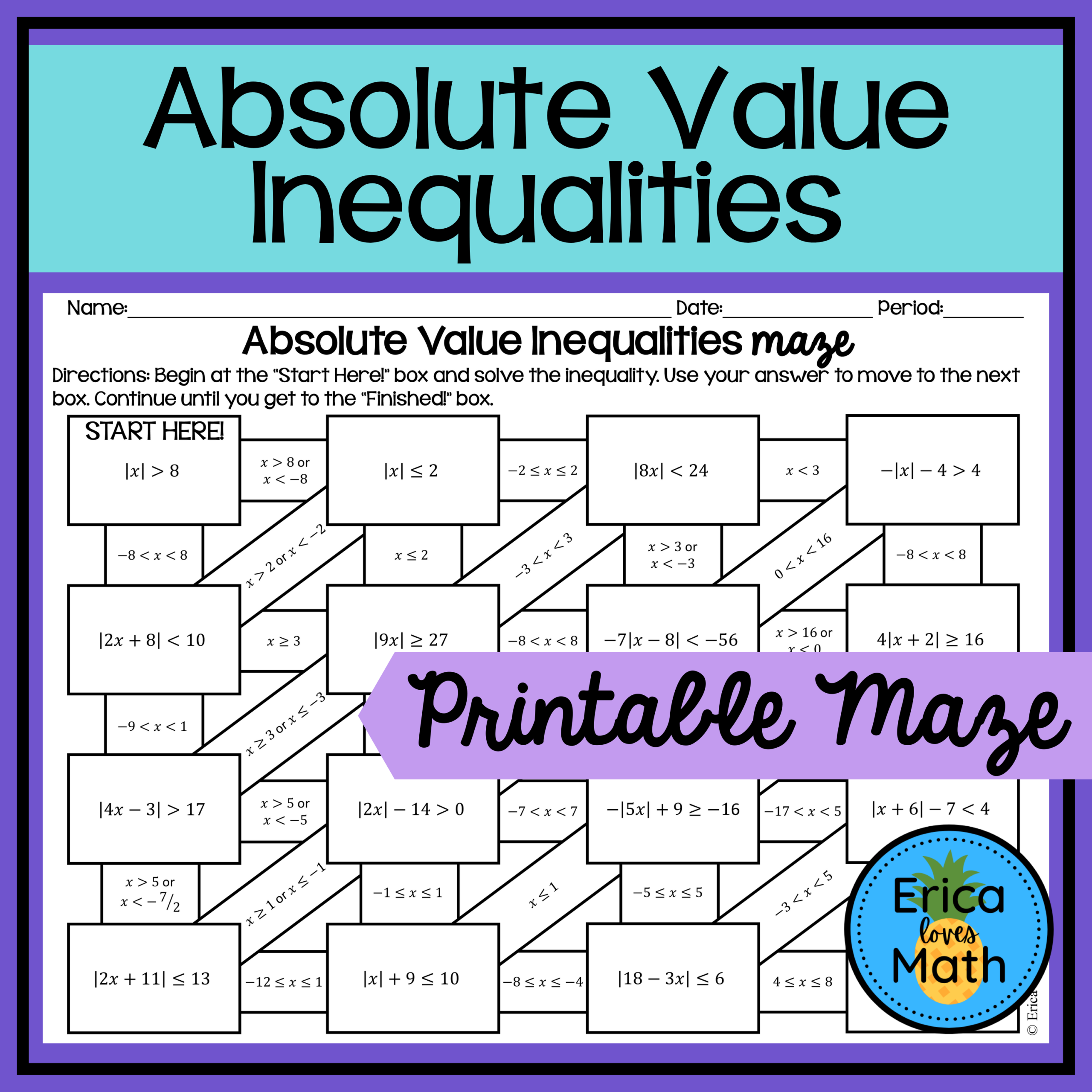 Solving Absolute Value Inequalities Activity Maze Worksheets Library