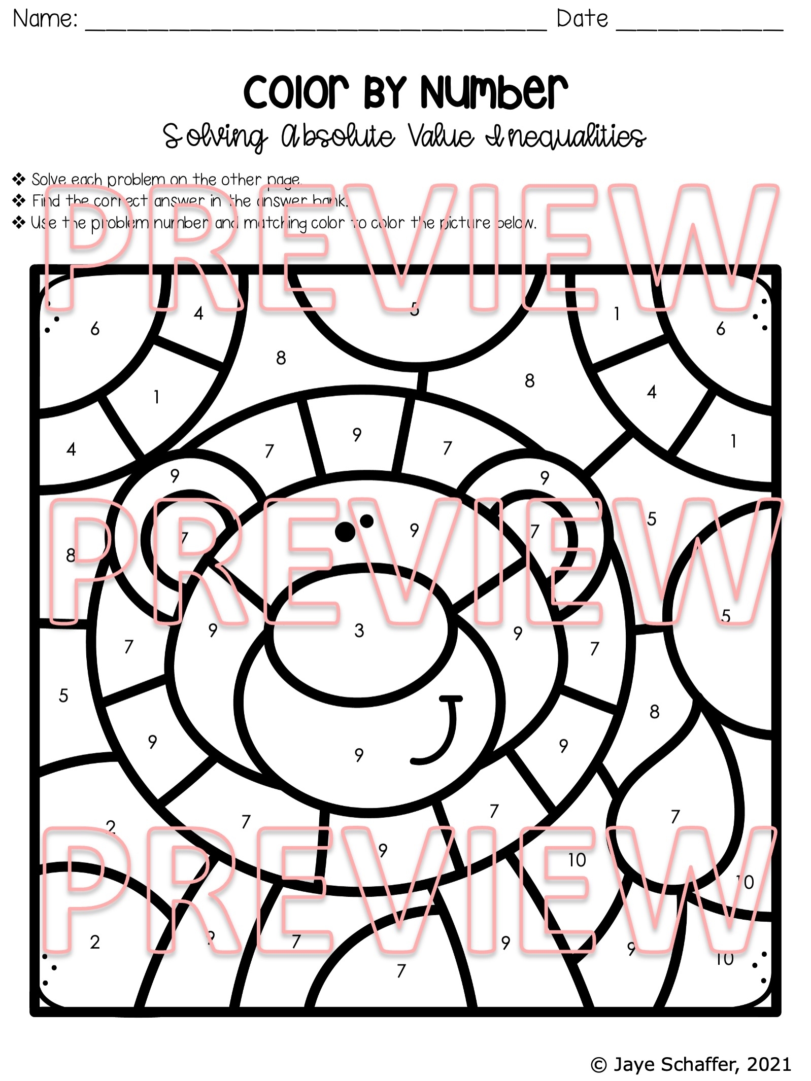 Solving Absolute Value Inequalities Coloring Activity Made By 