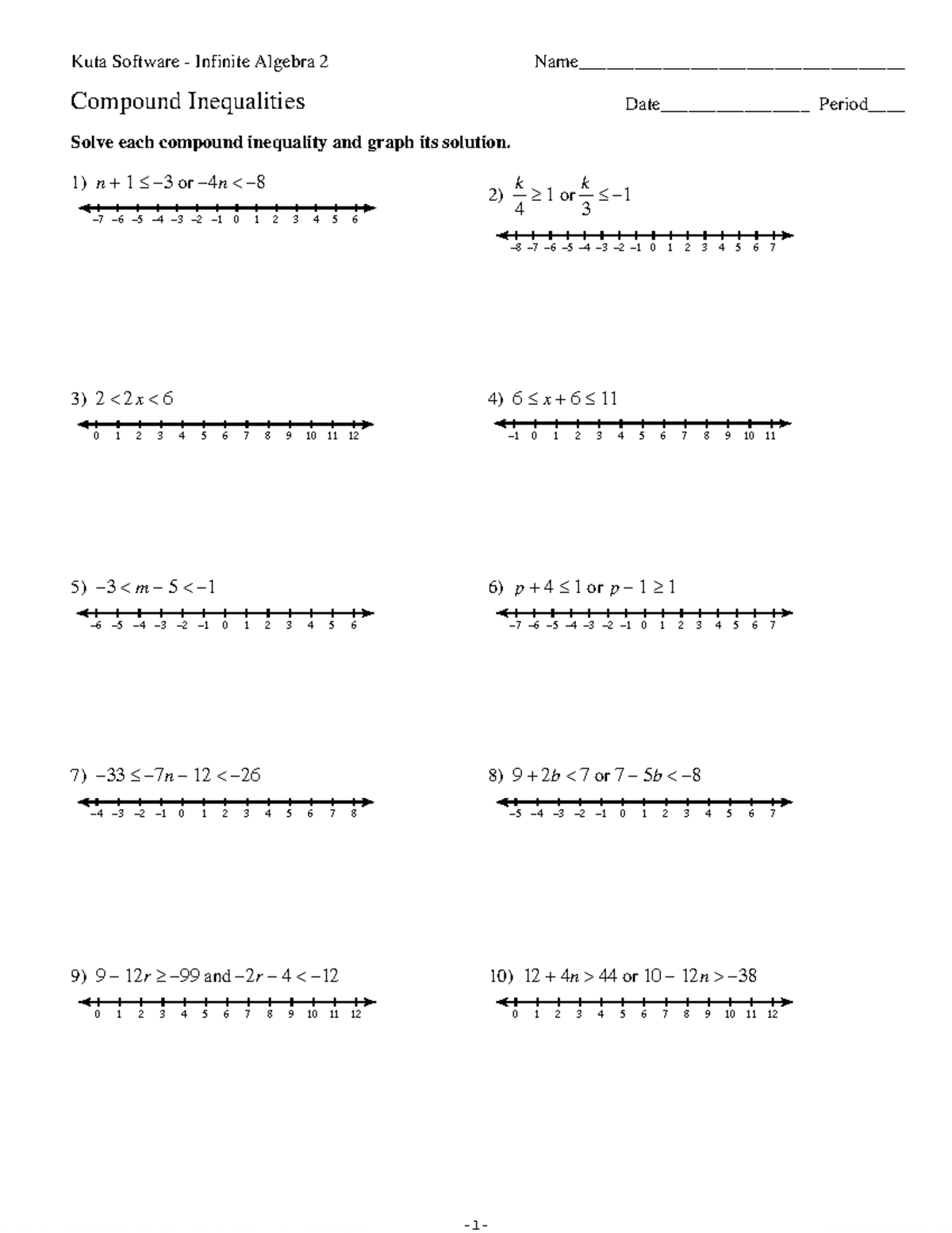 Solving Compound Inequalities Worksheet Owhentheyanks