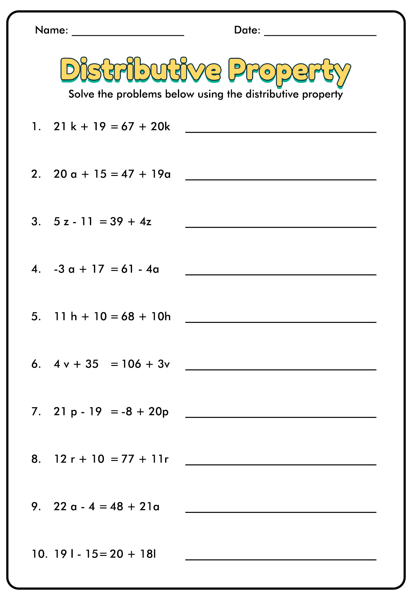distributive property worksheet