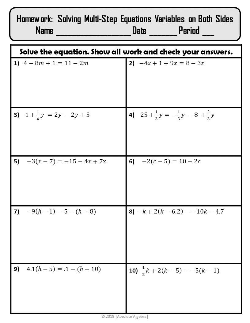 multi step equations worksheets multi step equations worksheets