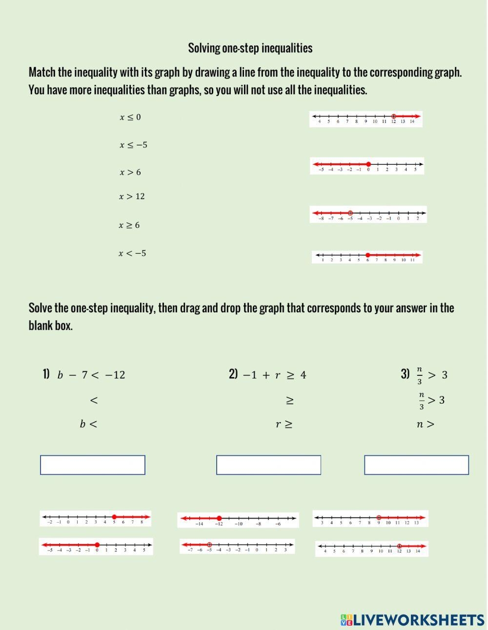 Solving One step Inequalities Worksheet Live Worksheets Worksheets 