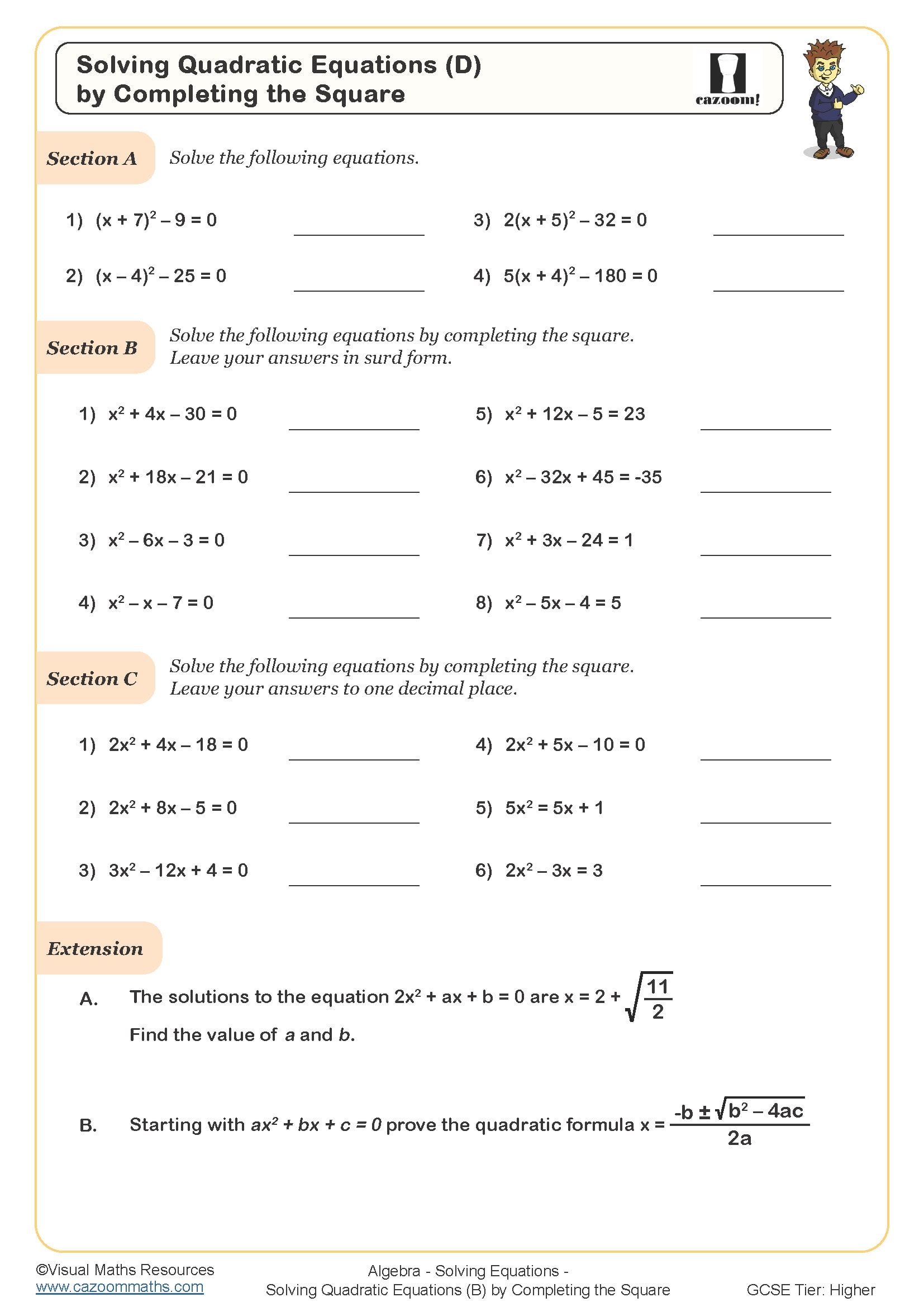 Solving Quadratic Equations D by Completing The Square Solving Quadratic Equations D by Completing The Square