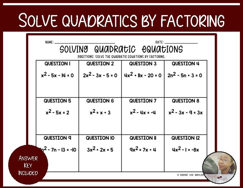 Solving Quadratics By Factoring Worksheet Classful Worksheets Library