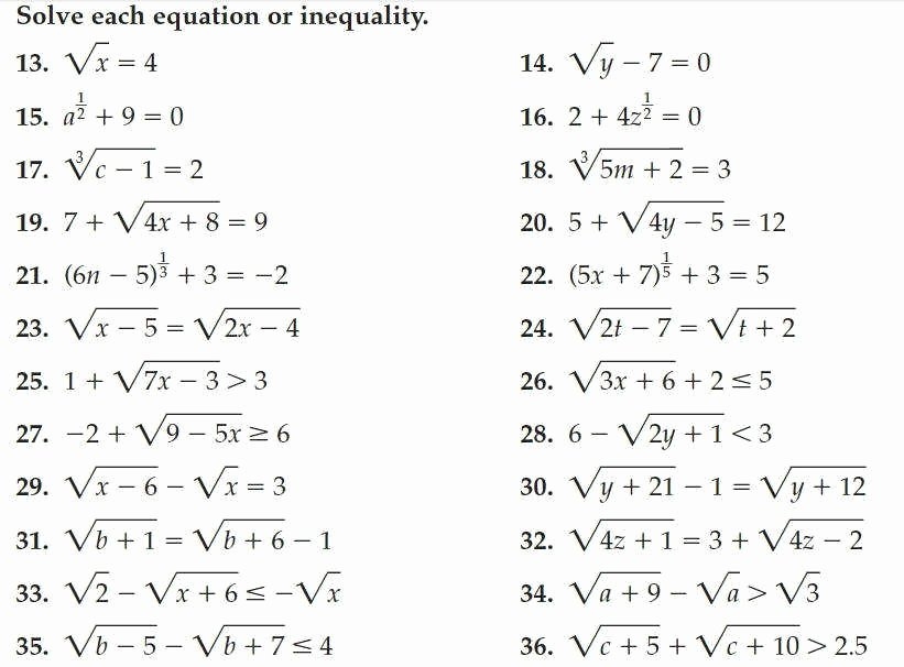 Solving Radical Equations Worksheet Elegant Radical Equations Worksheet