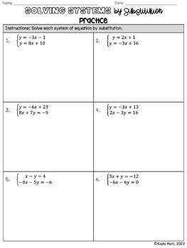 Solving Systems Of Equations By Substitution Independent Practice 