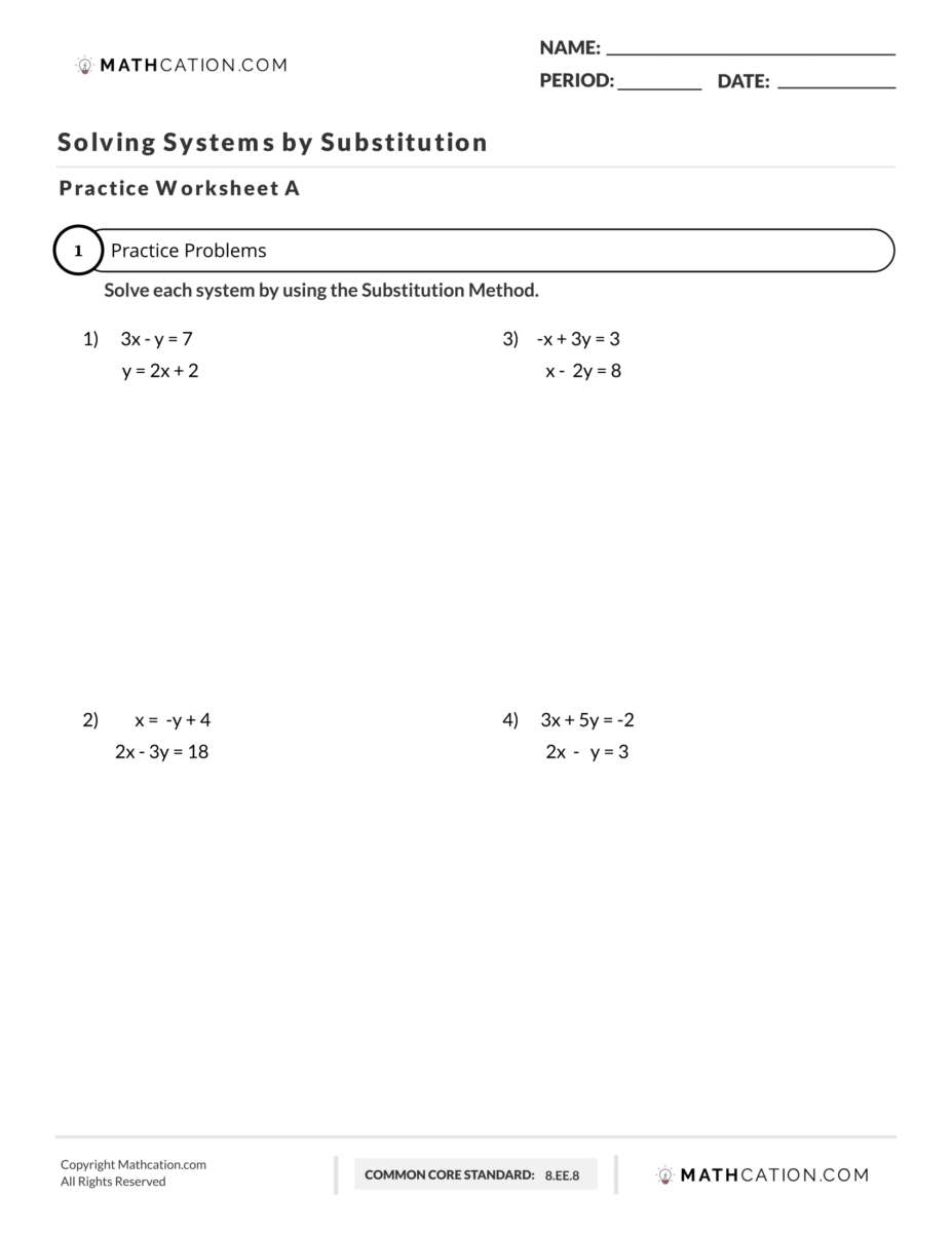 solving systems by substitution worksheet