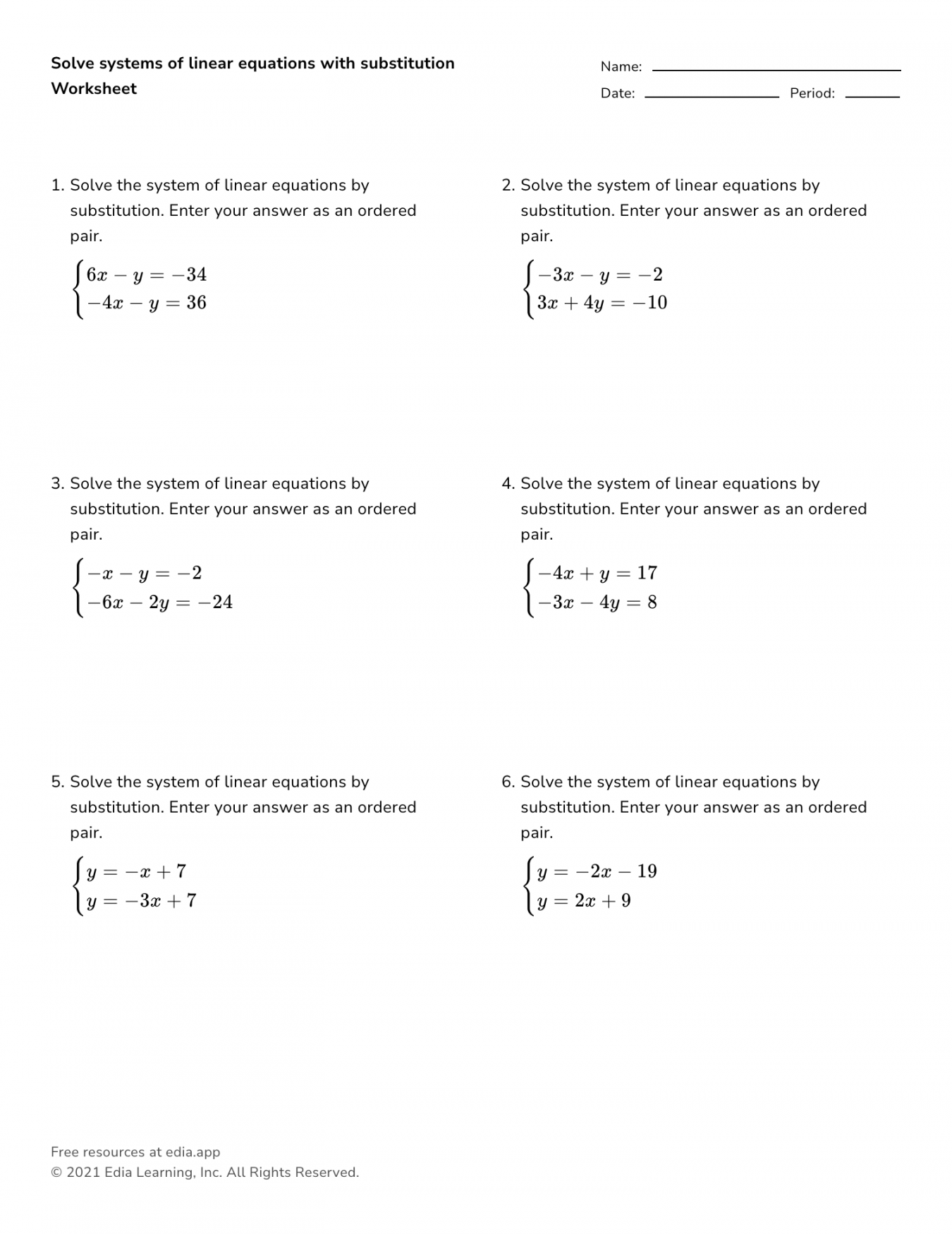 Solving Systems Of Linear Equations Worksheet Printable PDF Template Solving Systems Of Linear Equations Worksheet Printable PDF Template