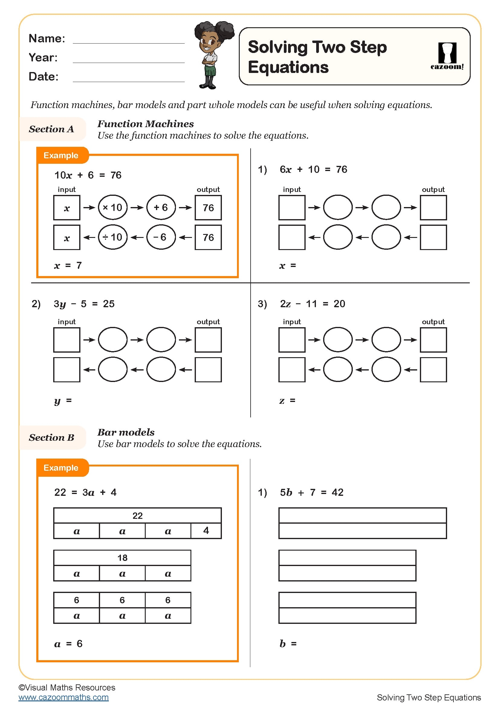 Solving Two Step Equations Worksheet PDF Printable Algebra Solving Two Step Equations Worksheet PDF Printable Algebra