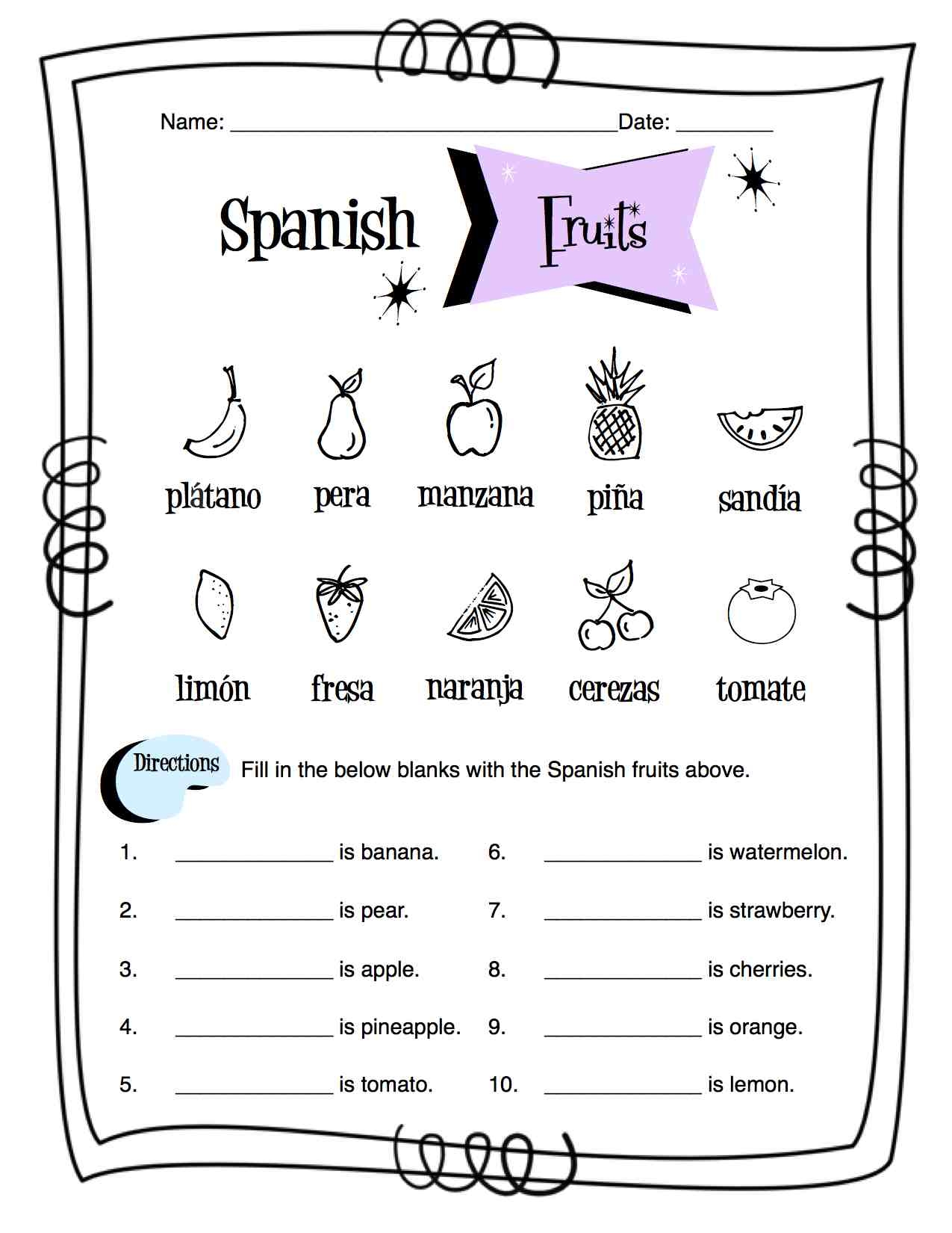 Spanish Worksheets For Kids Free Printable