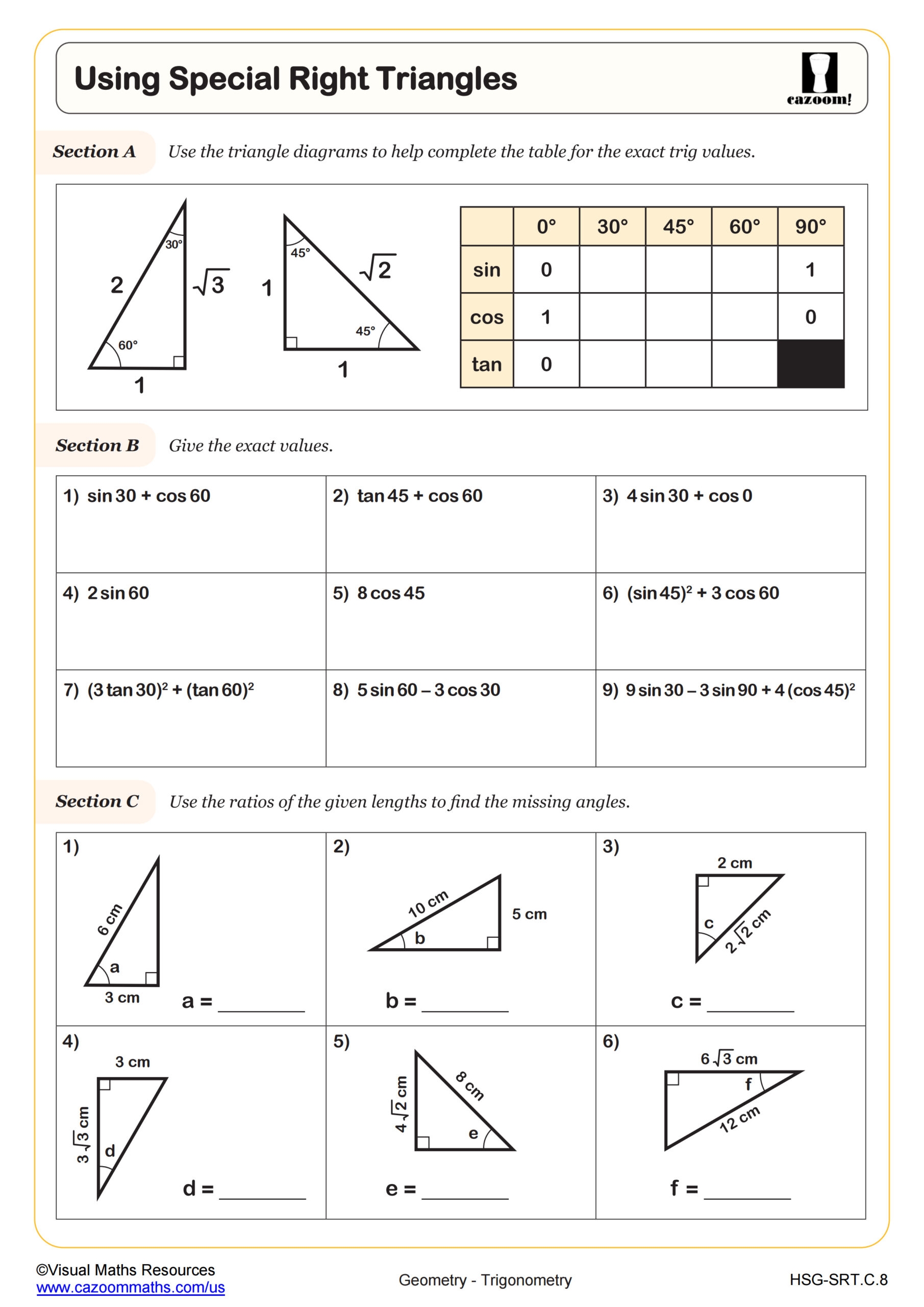 Special Right Triangles Worksheet Practice Problems And Solutions